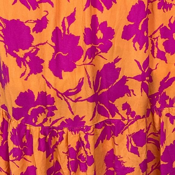 Flying Tomato Boho Maxi Dress M Off‎ Shoulder Belted Orange Pink Floral - Picture 4 of 6